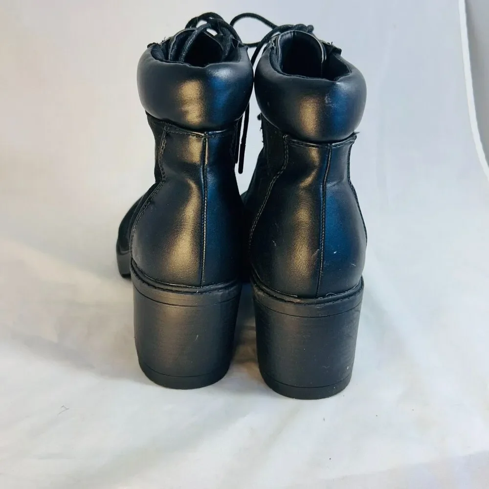 #8341 Shoedazzle Felixa Block Heel Hiker Bootie Size 8.5 Black Boots Rock Punk